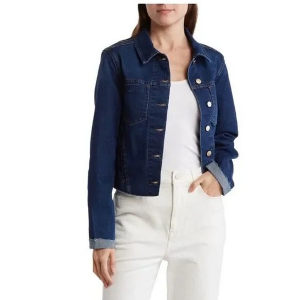 Industry Republic Womens Button Front Denim Trucker Jacket‎ Dark Blue Size XS